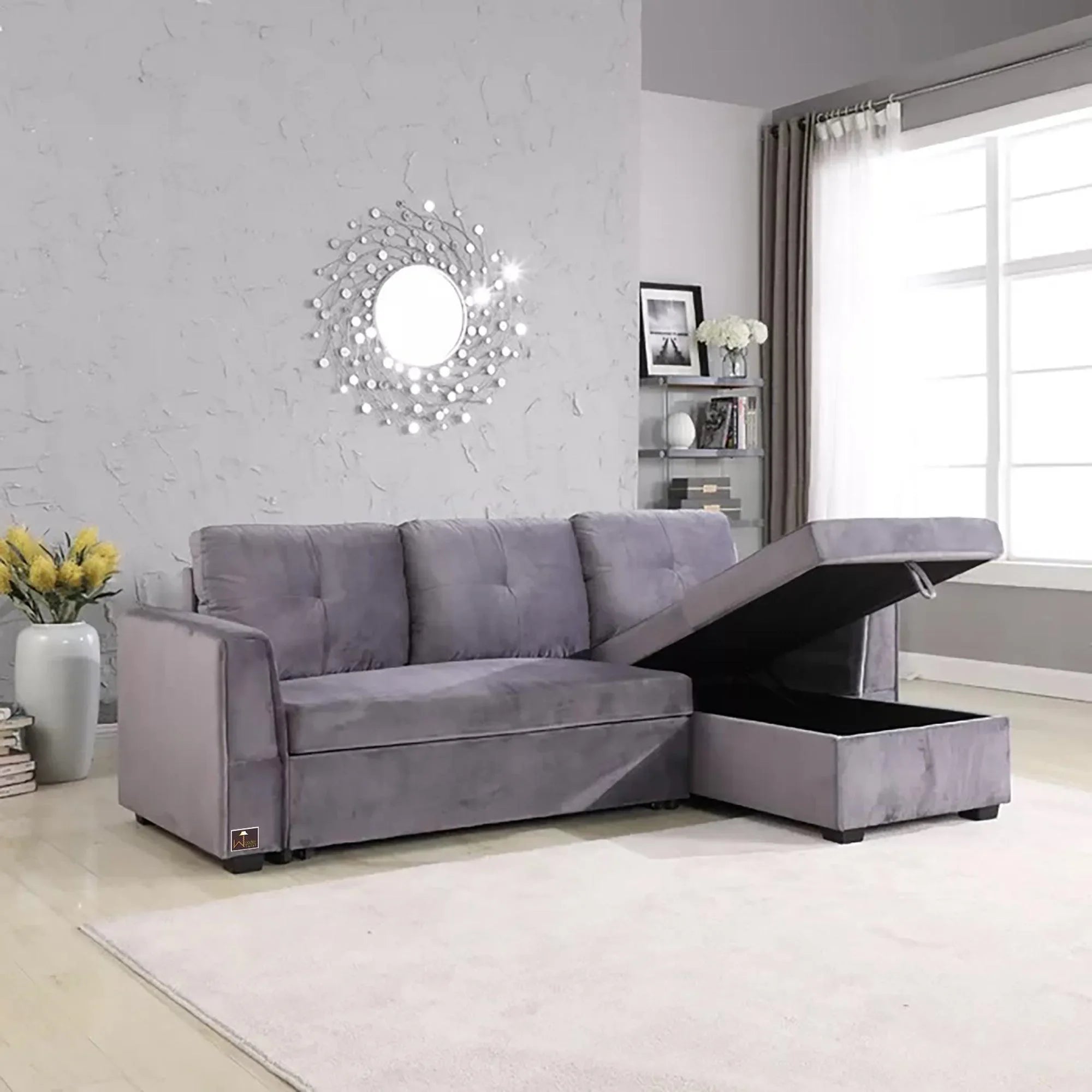 Madera 5 Seater L-Shape Sofa Cum Bed with Comfort Cushion - Wooden Twist UAE
