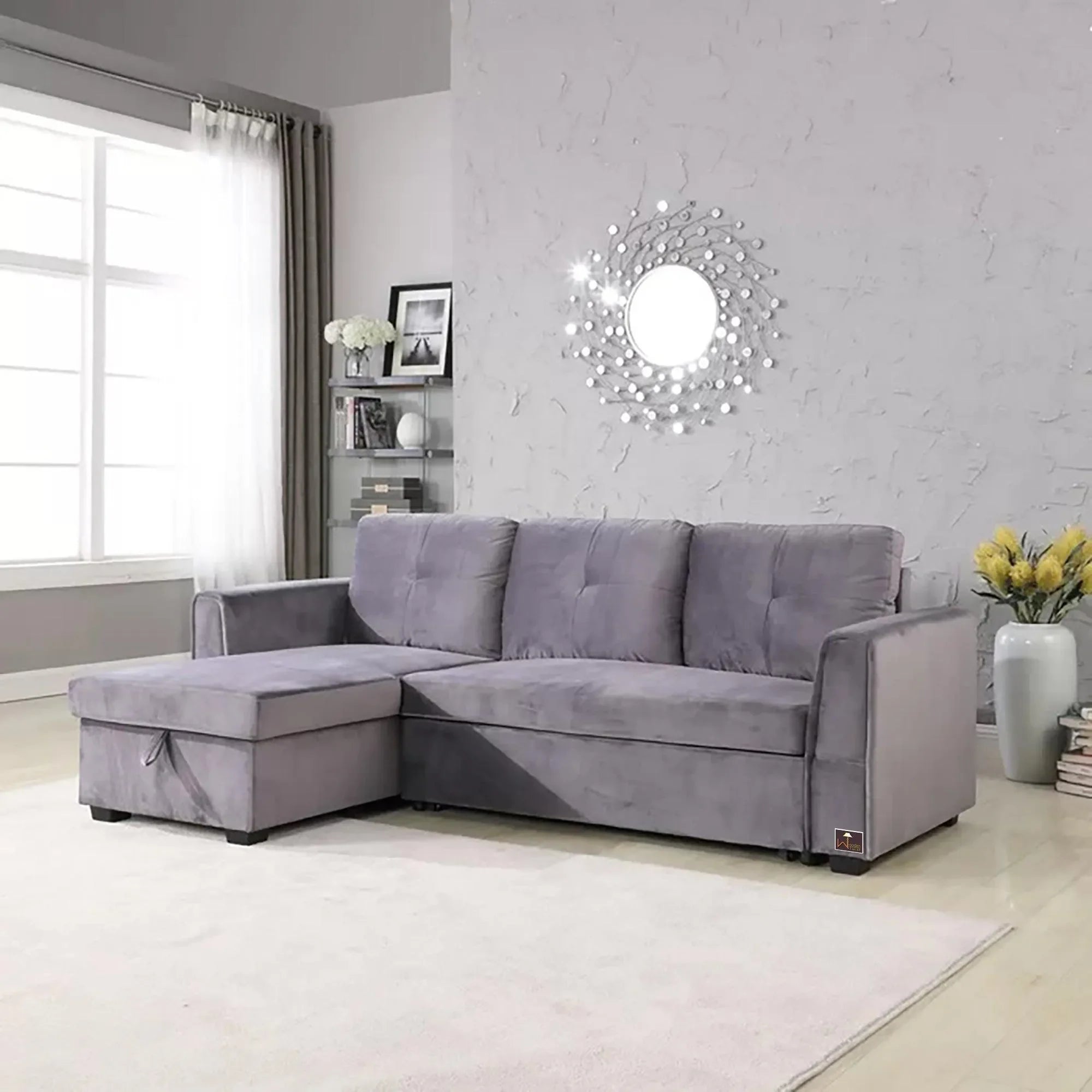 Madera 5 Seater L-Shape Sofa Cum Bed with Comfort Cushion - Wooden Twist UAE