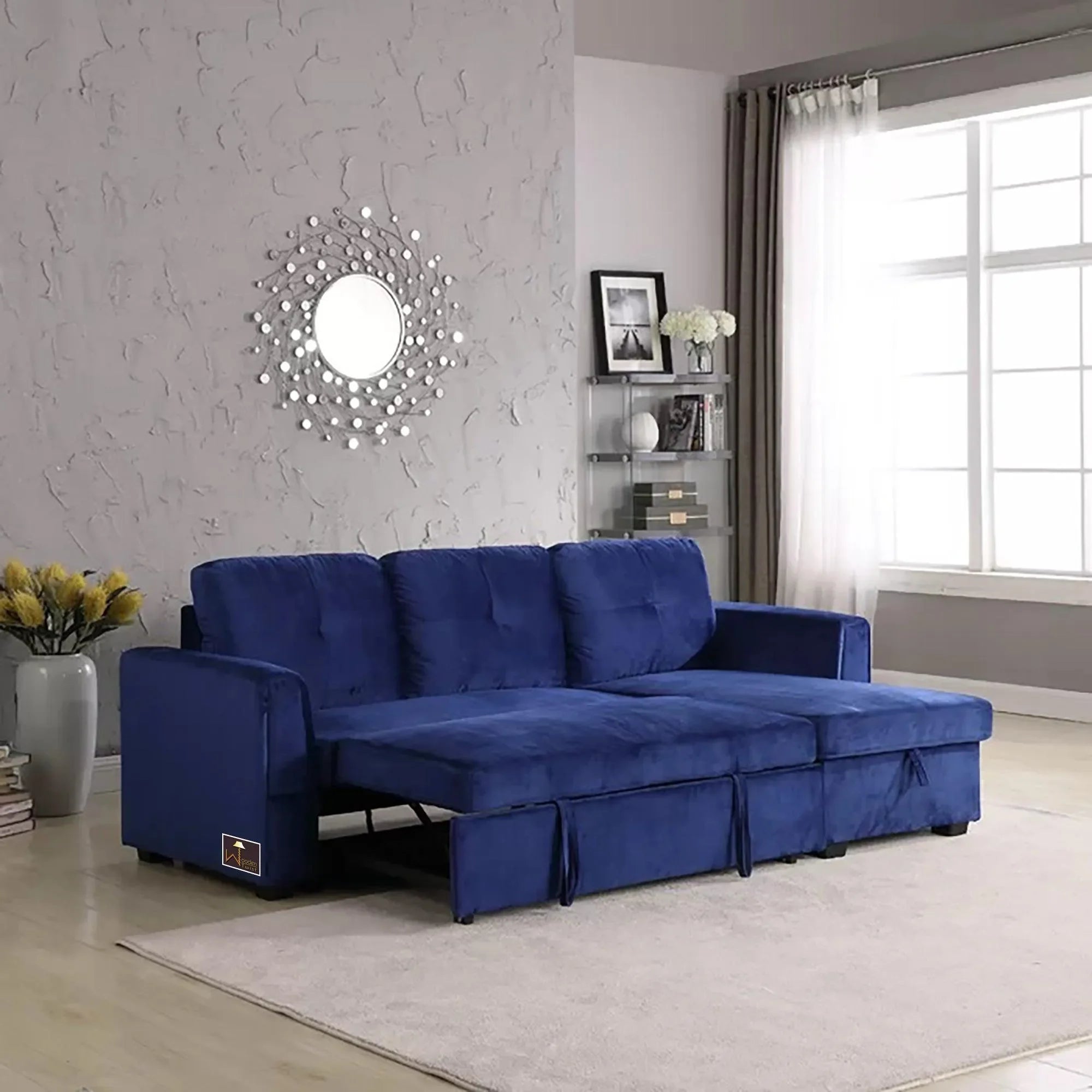 Madera 5 Seater L-Shape Sofa Cum Bed with Comfort Cushion - Wooden Twist UAE