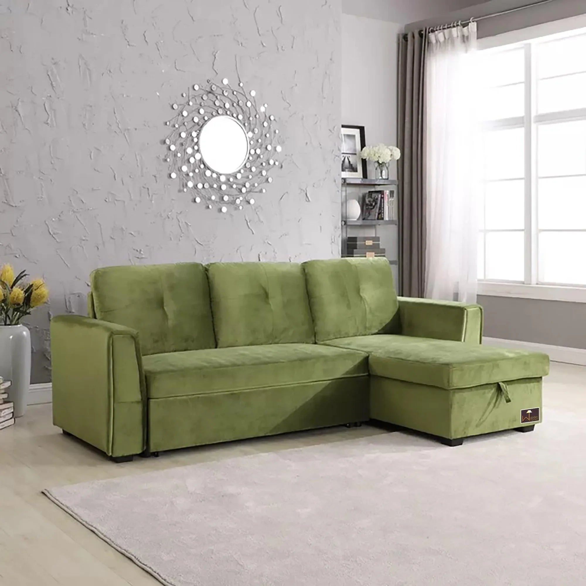 Madera 5 Seater L-Shape Sofa Cum Bed with Comfort Cushion - Wooden Twist UAE
