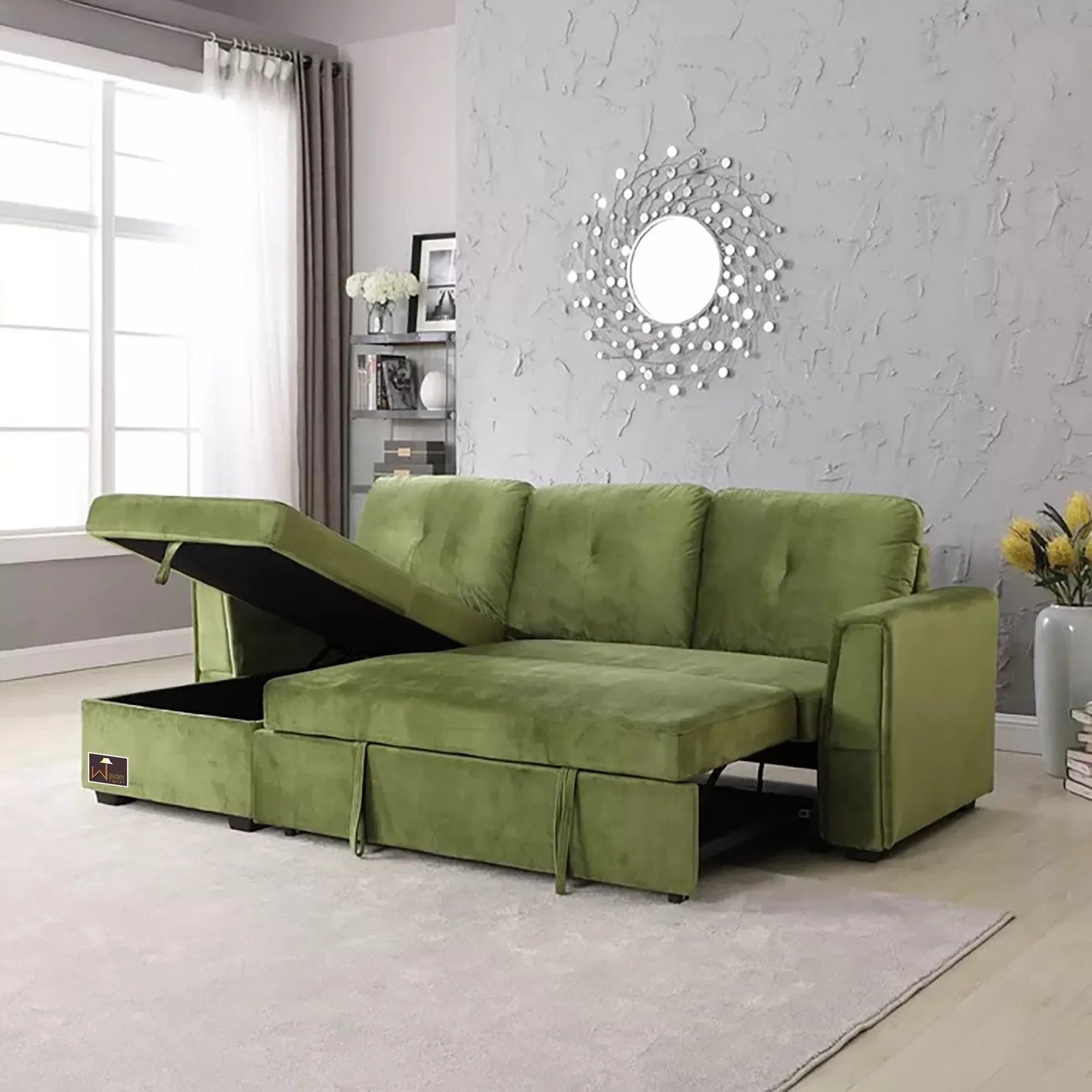Madera 5 Seater L-Shape Sofa Cum Bed with Comfort Cushion - Wooden Twist UAE