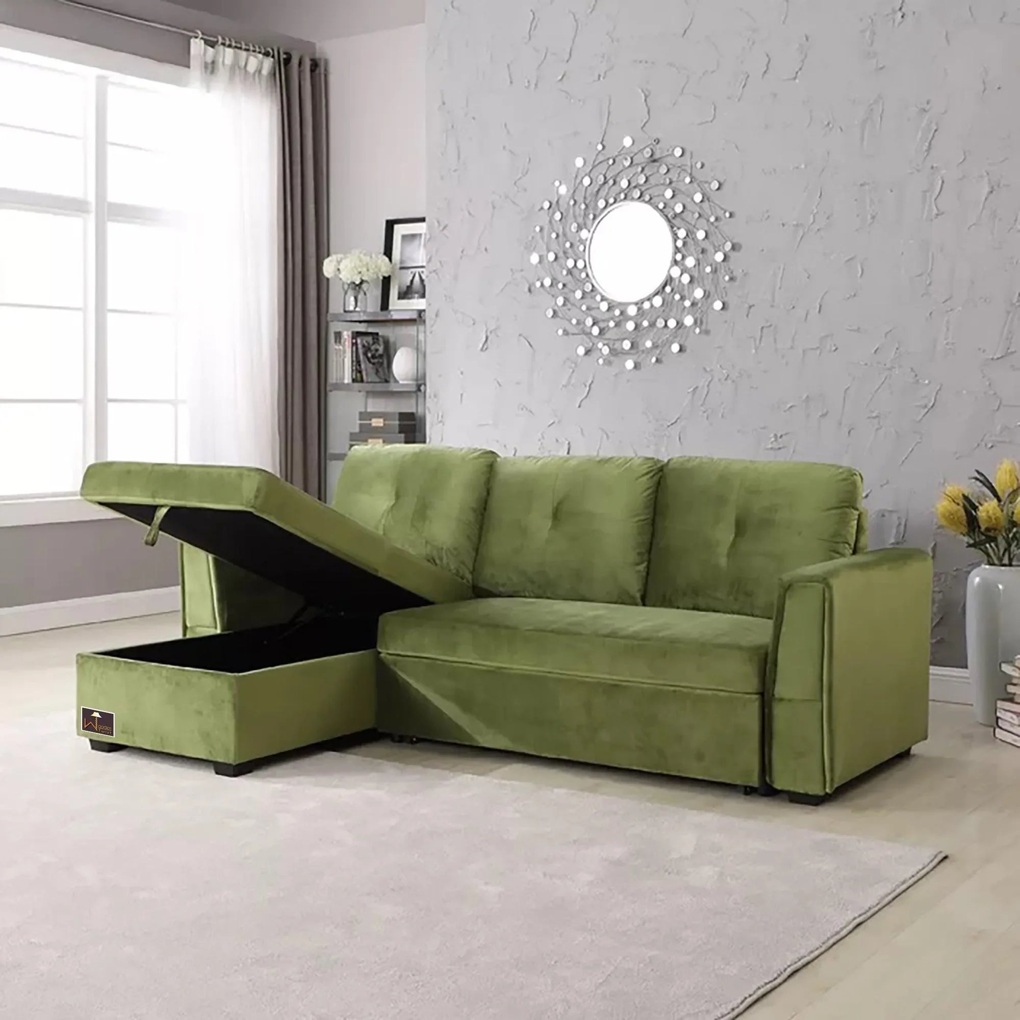 Madera 5 Seater L-Shape Sofa Cum Bed with Comfort Cushion - Wooden Twist UAE