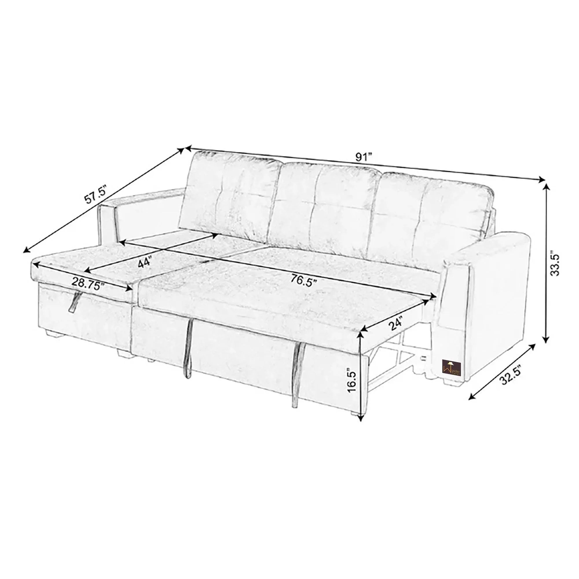 Madera 5 Seater L-Shape Sofa Cum Bed with Comfort Cushion - Wooden Twist UAE