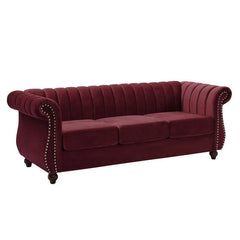 Designer Velvet Rolled Arm Chesterfield Sofa (3 Seater) - WoodenTwist