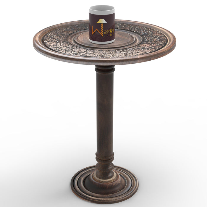 Wooden Twist Sculpte Hand Carved Solid Wood End Table - Wooden Twist UAE