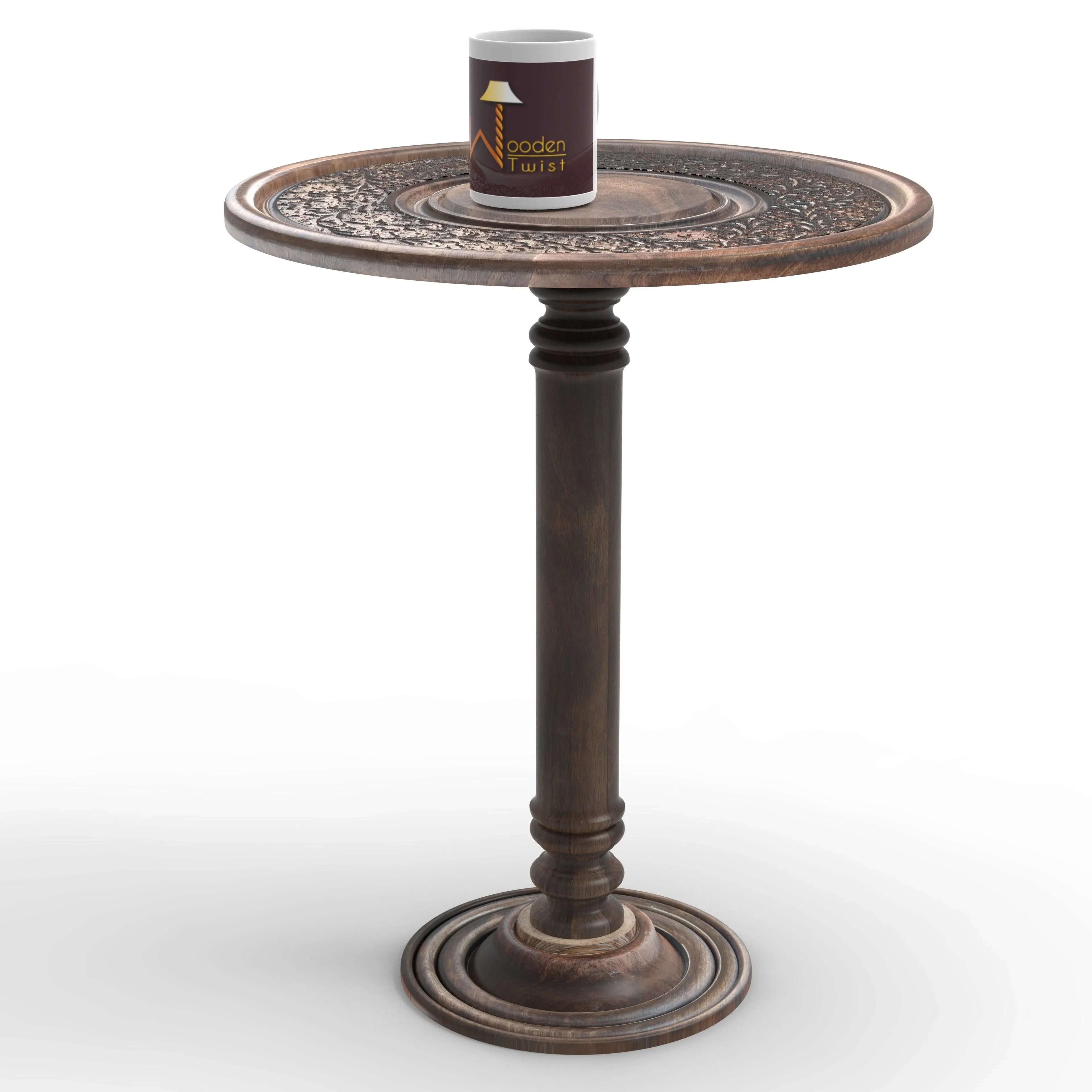 Wooden Twist Sculpte Hand Carved Solid Wood End Table - Wooden Twist UAE