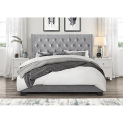 Modern Silver Grey Velvet Standard Queen Size Bed - Wooden Twist UAE