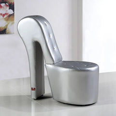 Wooden Wide Tufted Lounge Heel Chair (Silver Leatherette) - Wooden Twist UAE
