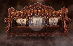 Royal Antique Brown Carved Sofa Set 6 Seater - Wooden Twist UAE