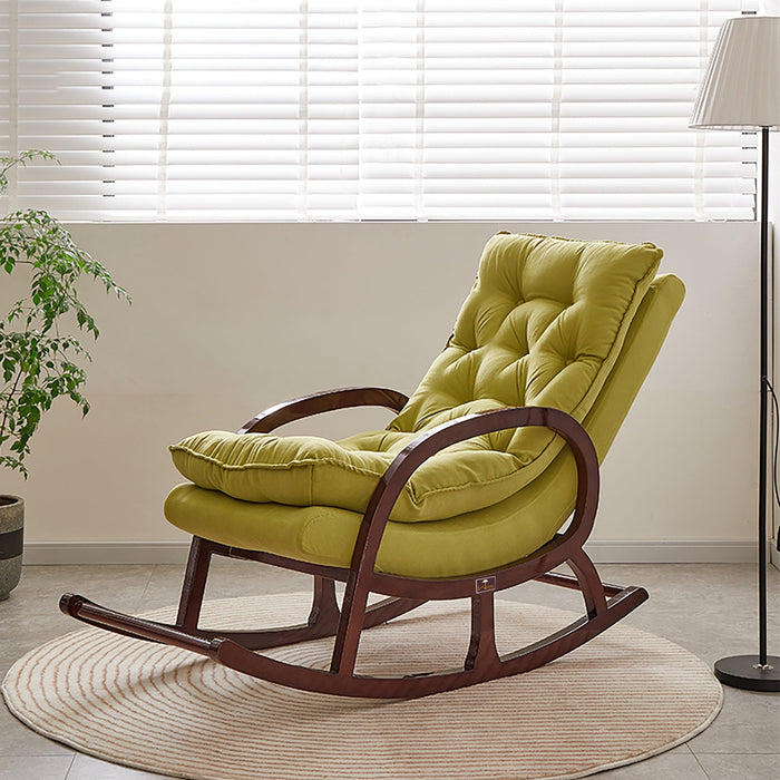 Wooden Rocking Chair Colonial and Traditional Super Comfortable Cushion (Walnut Finish)