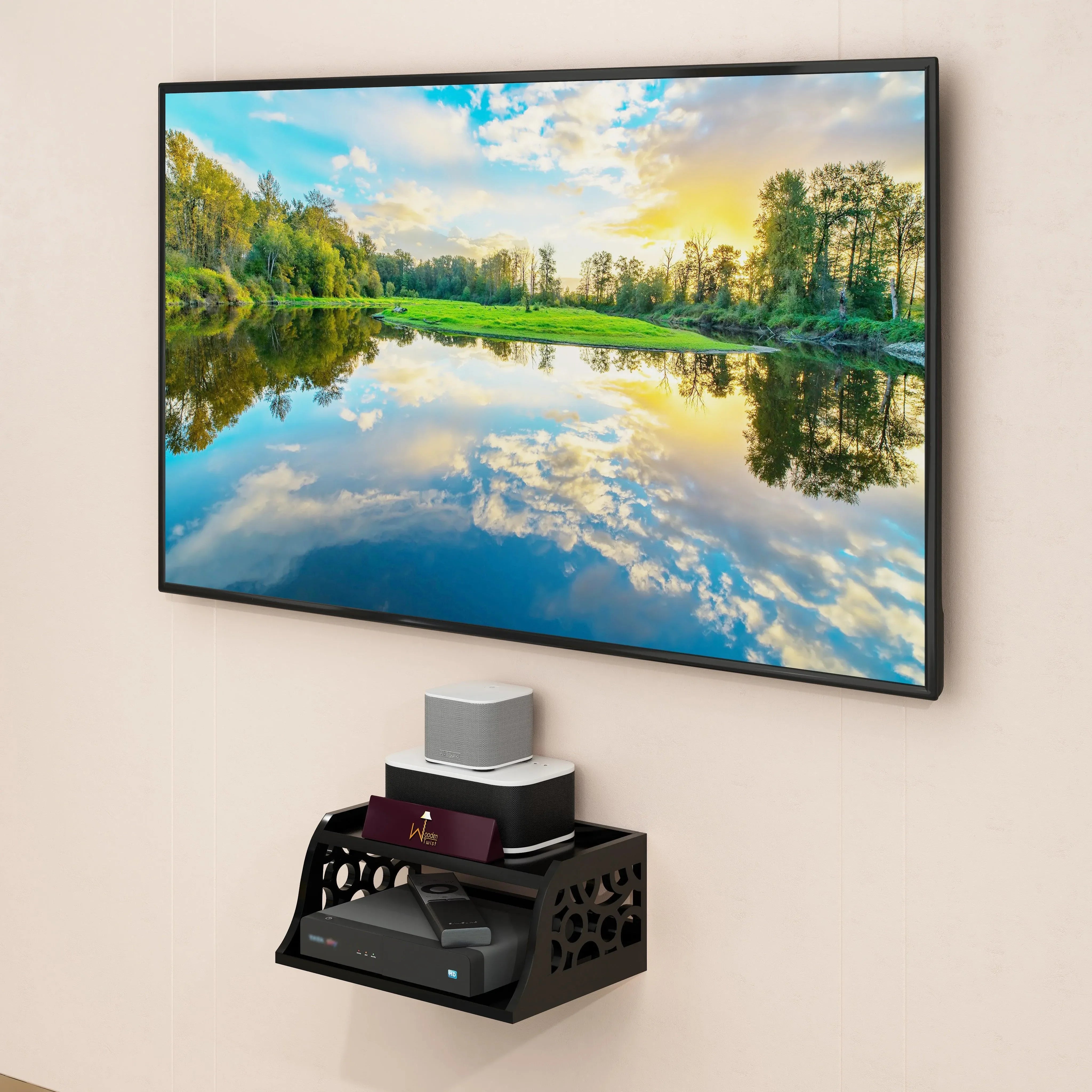 Wooden Set Top Box Wall Shelf for Setup Box WiFi Router | AC Remote Stand Wall Mounted Shelves - Wooden Twist UAE