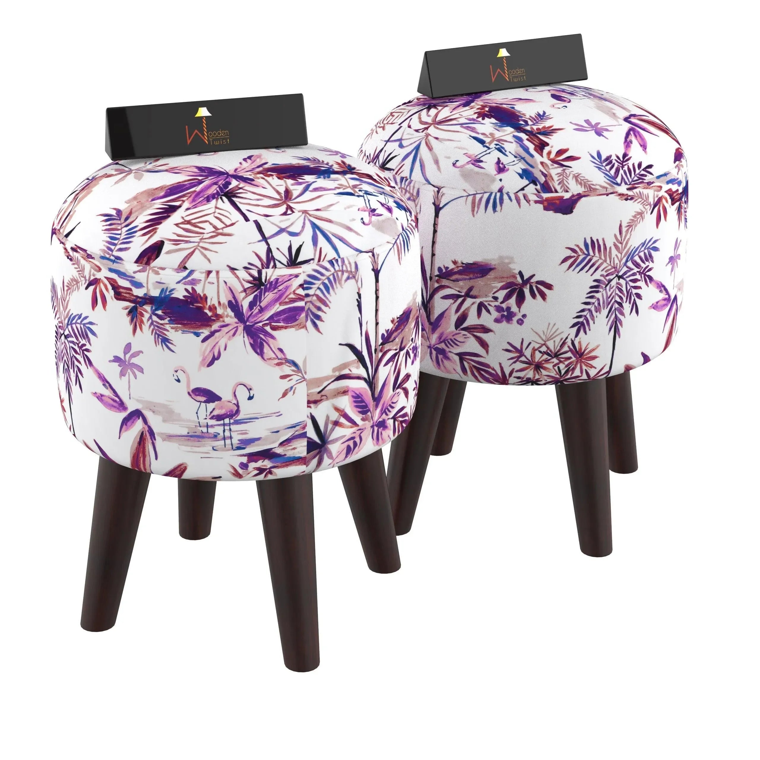Wooden Twist Stool Set of 2 Cushioned Ottoman - Wooden Twist UAE