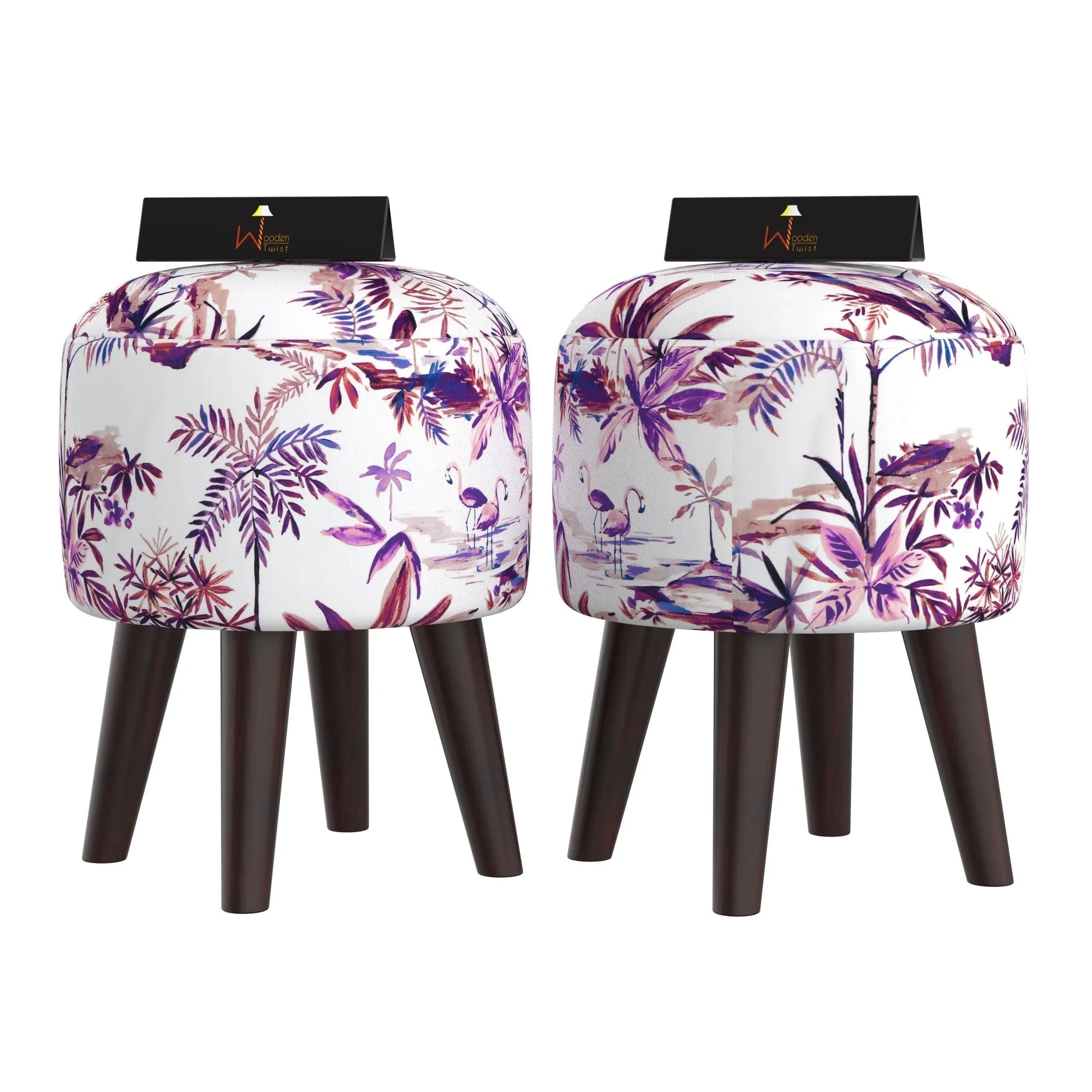 Wooden Twist Stool Set of 2 Cushioned Ottoman - Wooden Twist UAE