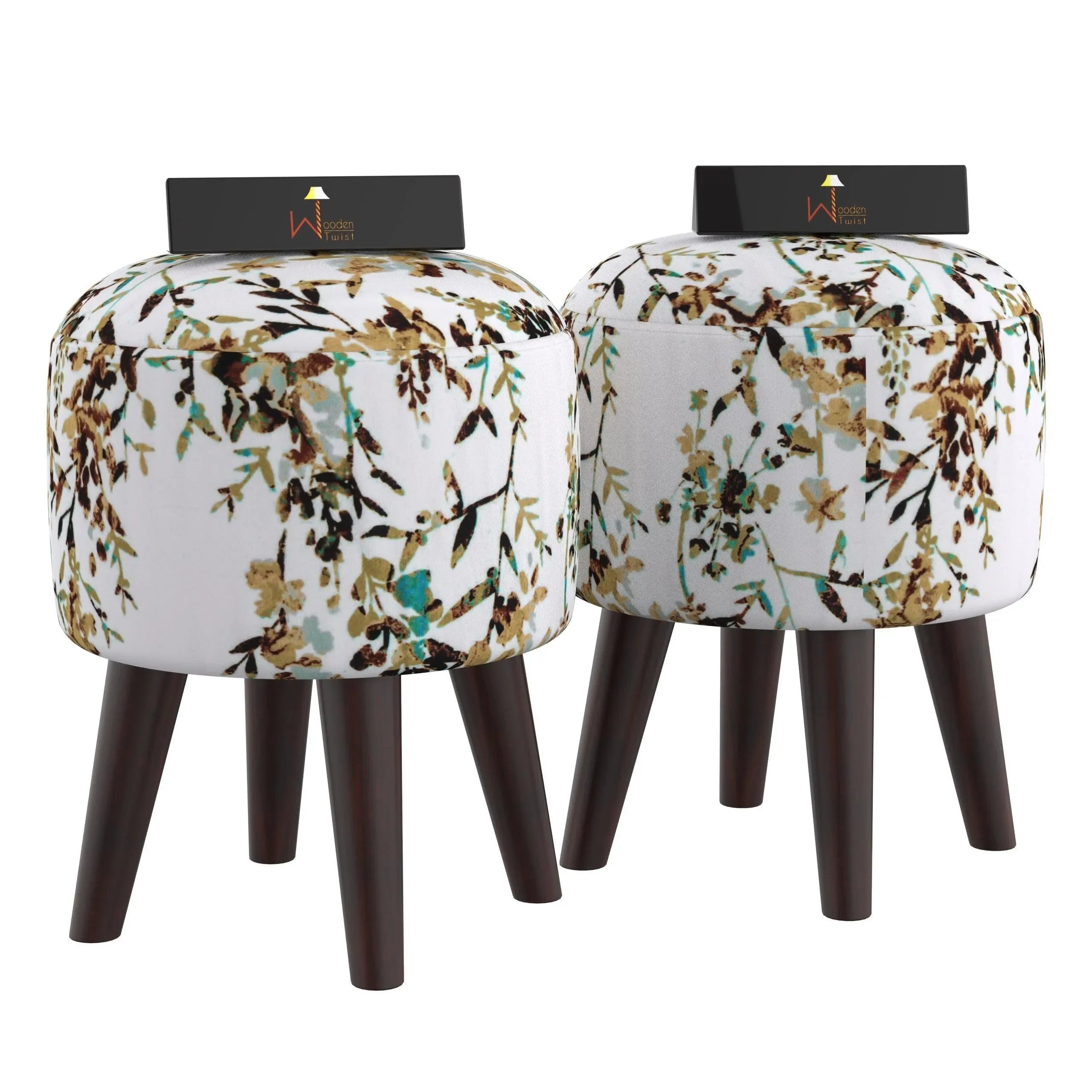 Wooden Twist Stool Set of 2 Cushioned Ottoman - Wooden Twist UAE