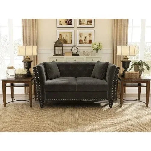 Square Arm Loveseat 2 Seater Sofa (Walnut Legs) - Wooden Twist UAE