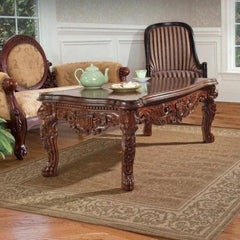 Handmade Carving Mahogany Finish Coffee Table - Wooden Twist UAE