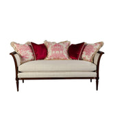 Wooden Flared Arm Chaise Lounge Living Room Couch Sofa (Teak Wood, Light Beige) - Wooden Twist UAE