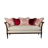 Wooden Flared Arm Chaise Lounge Living Room Couch Sofa (Teak Wood, Light Beige) - Wooden Twist UAE