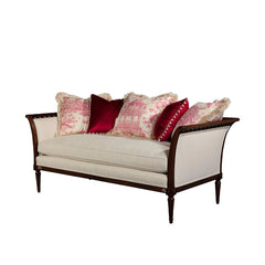 Wooden Flared Arm Chaise Lounge Living Room Couch Sofa (Teak Wood, Light Beige) - Wooden Twist UAE