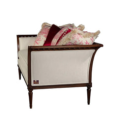 Wooden Flared Arm Chaise Lounge Living Room Couch Sofa (Teak Wood, Light Beige) - Wooden Twist UAE