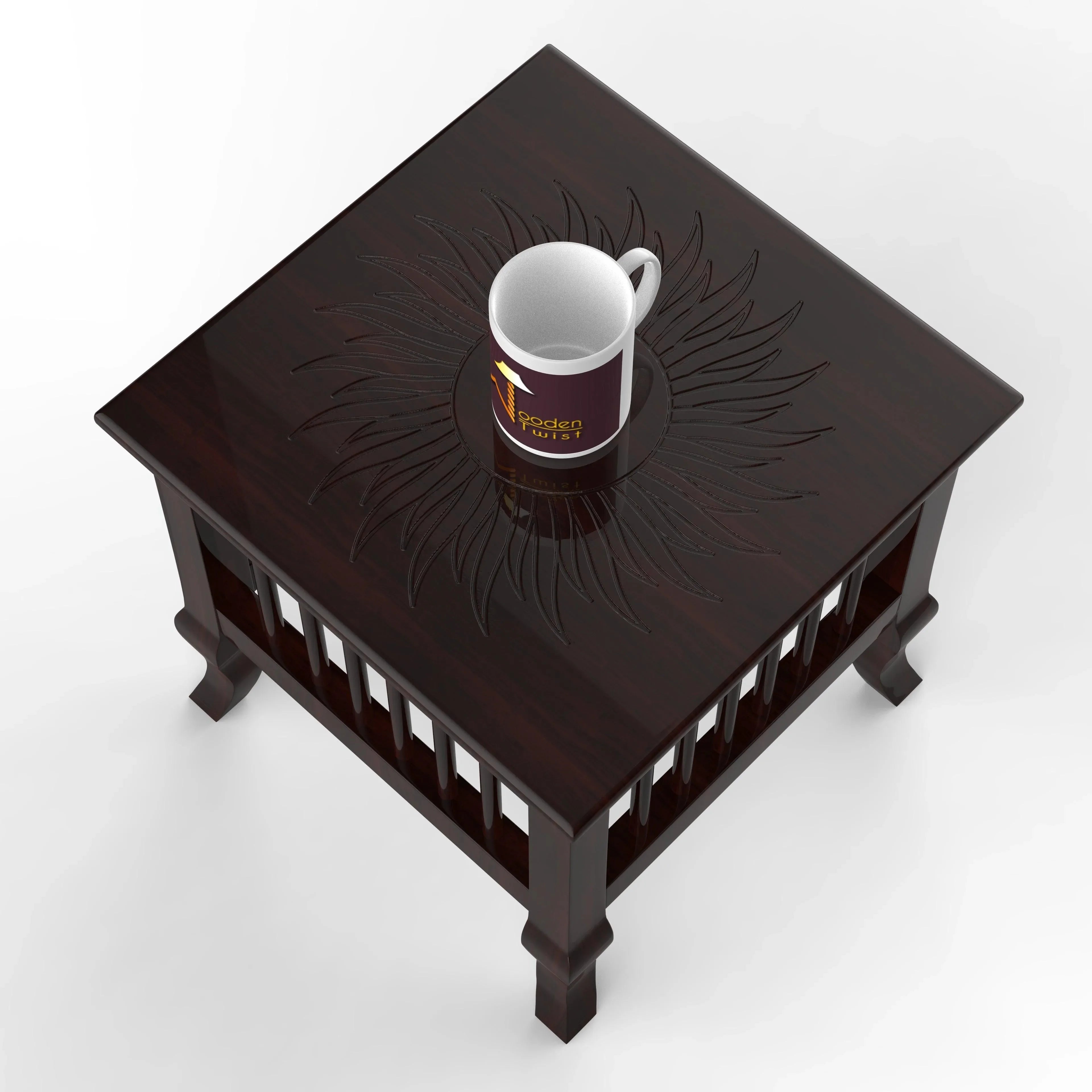 Wooden Twist Mango Wood Handmade Carving Classic Side Table for Living Room - Wooden Twist UAE