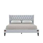 Upholstered Panel Bed Frame with Diamond Tufted and Nailhead Trim Wingback Headboard - Wooden Twist UAE