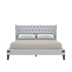 Upholstered Panel Bed Frame with Diamond Tufted and Nailhead Trim Wingback Headboard - Wooden Twist UAE