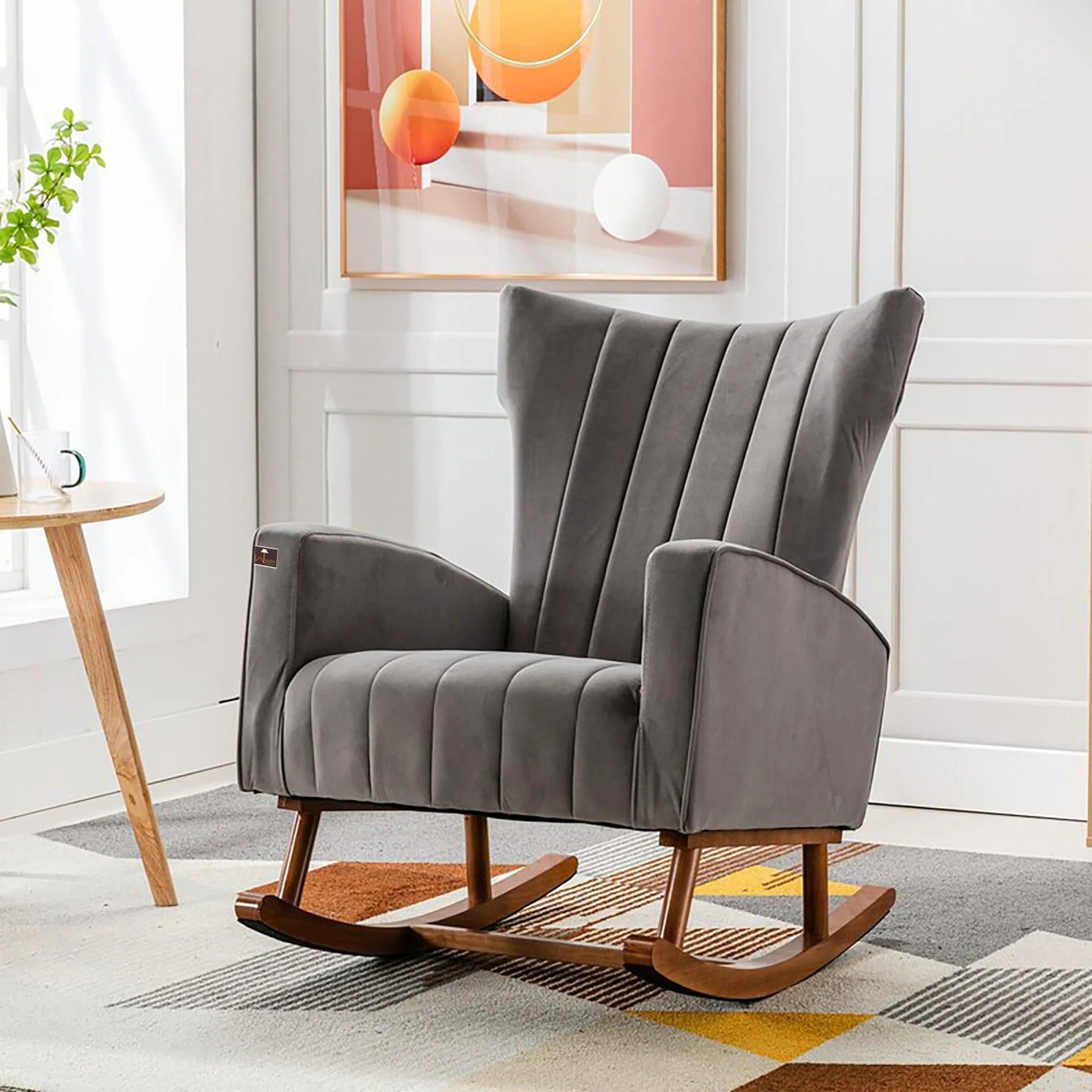Wooden Twist Velvet Accent Rocking Chair (Grey) - Wooden Twist UAE