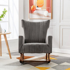 Wooden Twist Velvet Accent Rocking Chair (Grey) - Wooden Twist UAE
