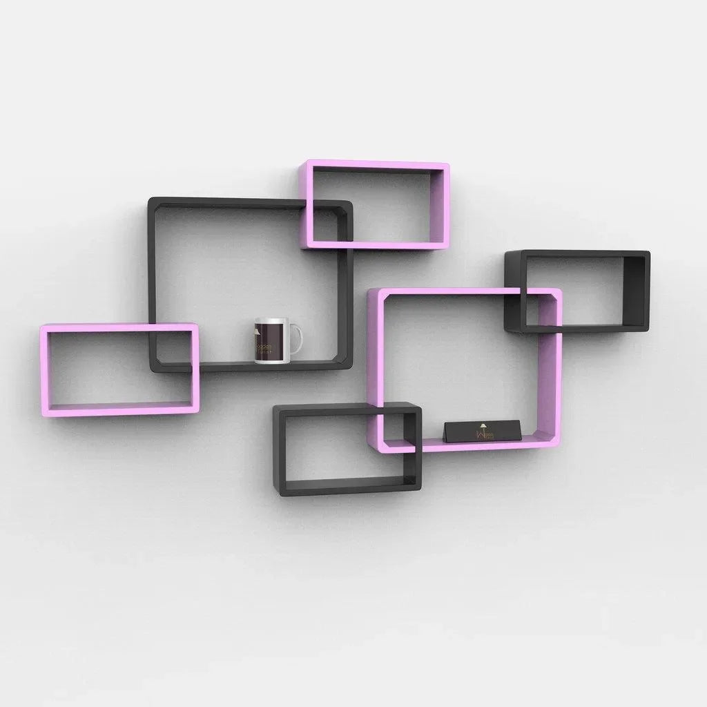 Wooden Intersecting Wall Shelves Set of 6 - Wooden Twist UAE