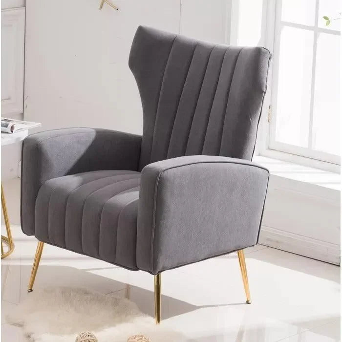 LÍNEA Wide Tufted Velvet Wingback Chair for Living Room - Wooden Twist UAE
