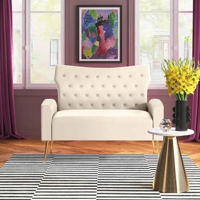 Wooden Square Arm Loveseat Wing Back Chair Set 2+1+1 (Metal Legs) - Wooden Twist UAE