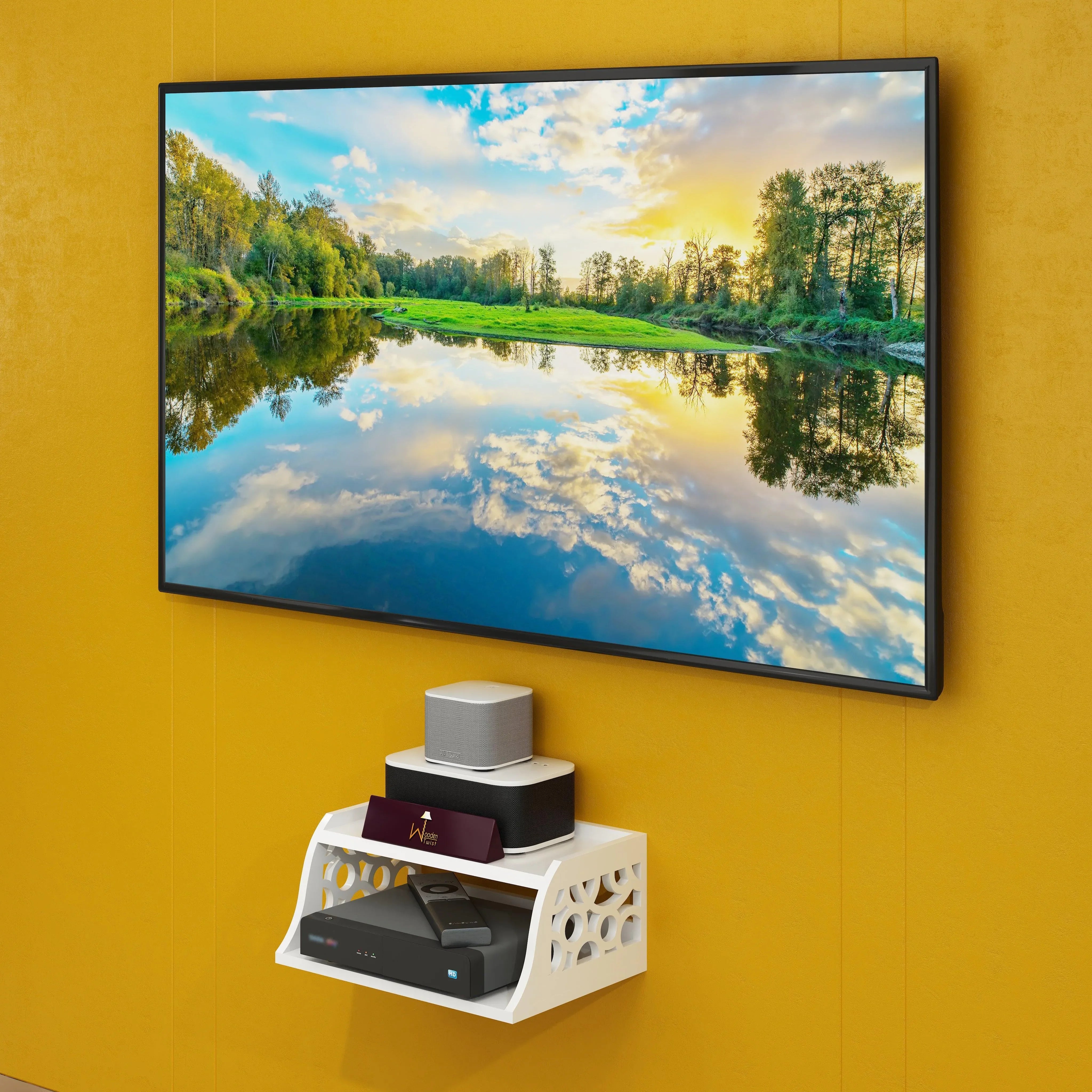 Wooden Set Top Box Wall Shelf for Setup Box WiFi Router | AC Remote Stand Wall Mounted Shelves - Wooden Twist UAE