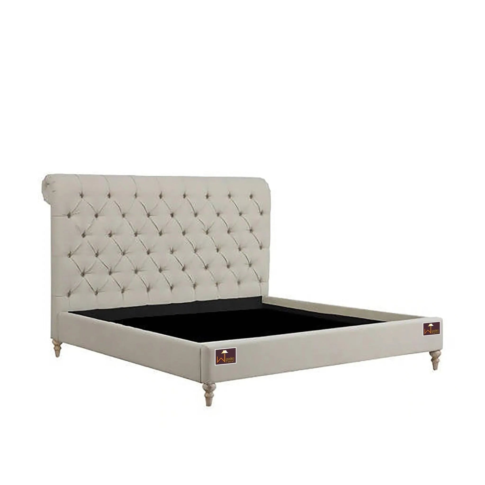 Wingback Headboard Queen Size Upholstered Panel Bed Frame for Bedroom - Wooden Twist UAE