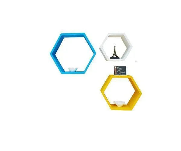 Hexagonal Shape Wooden Floating Wall Shelves Set of 3 - Wooden Twist UAE