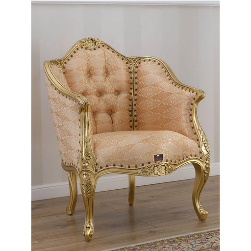 French Baroque Style Champagne Sofa Chair Gold Leaf - Wooden Twist UAE