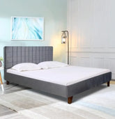 Austin Queen Bed with Upholstered Headboard in (Grey) - Wooden Twist UAE
