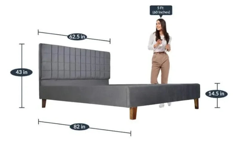 Austin Queen Bed with Upholstered Headboard in (Grey) - Wooden Twist UAE