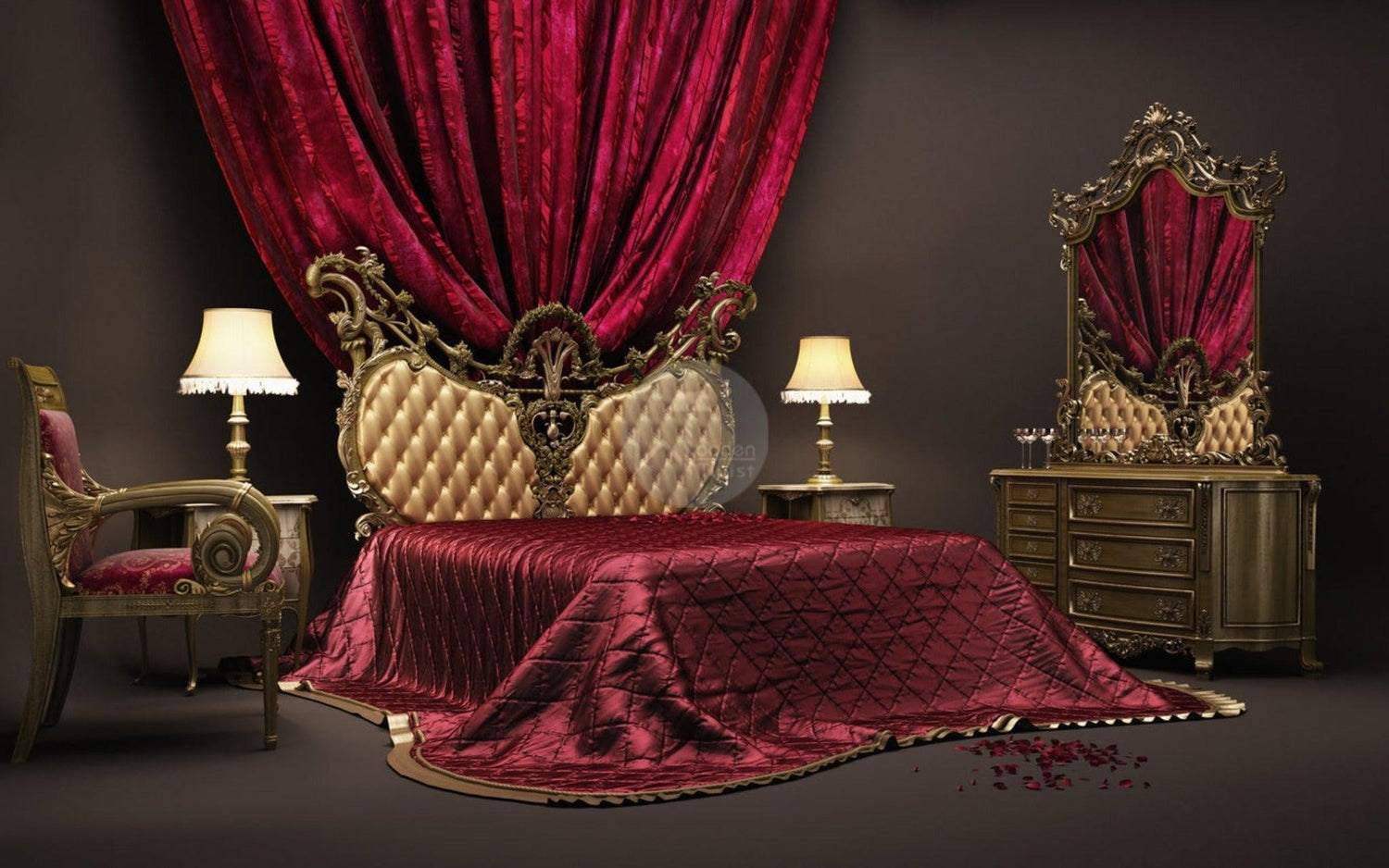 Teak wood carved king size bed with matching side tables for a UAE master bedroom — Wooden Twist UAE