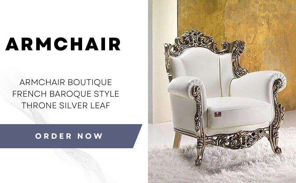 Armchair Boutique French Baroque Style Throne Silver Leaf