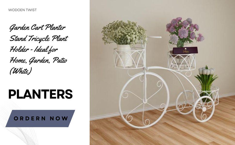 Wooden Twist 2-Tier Wrought Iron Planter Stand (Set of 2)