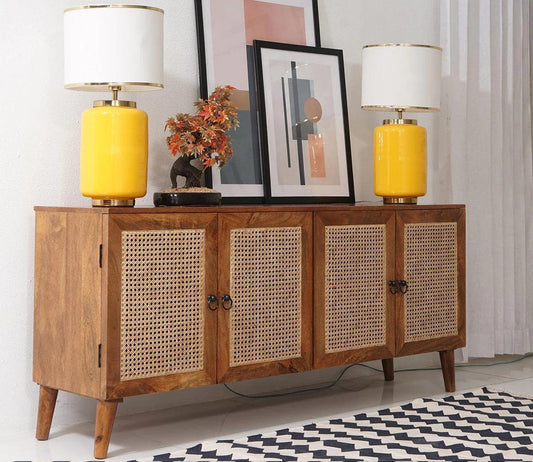 Introducing the Wooden Twist Cane Rattan Mango Wood Cabinet