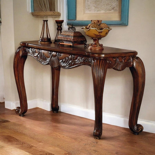 Discover the Perfect Addition: Wooden Twist Arlette Half Moon Teak Wood Console Table