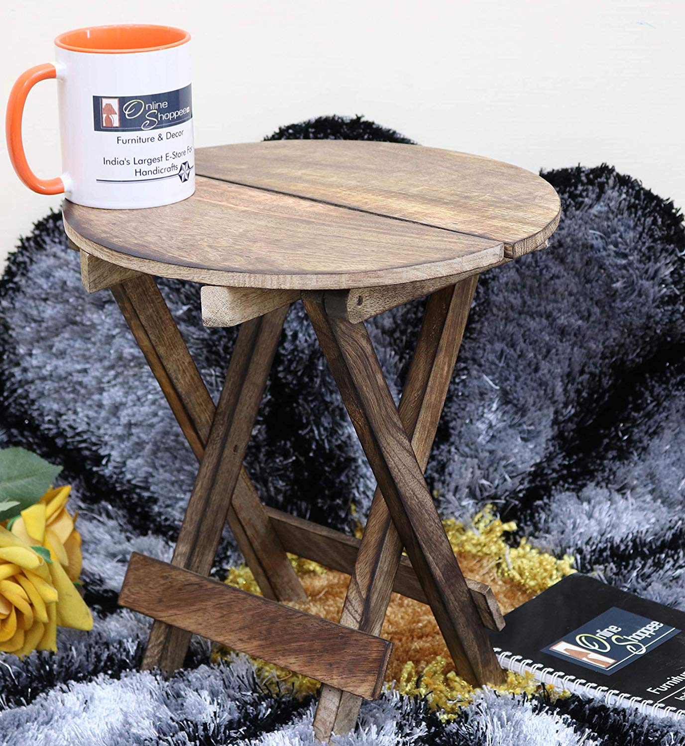 Hand-carved wooden folding side table for Dubai living rooms — Wooden Twist UAE