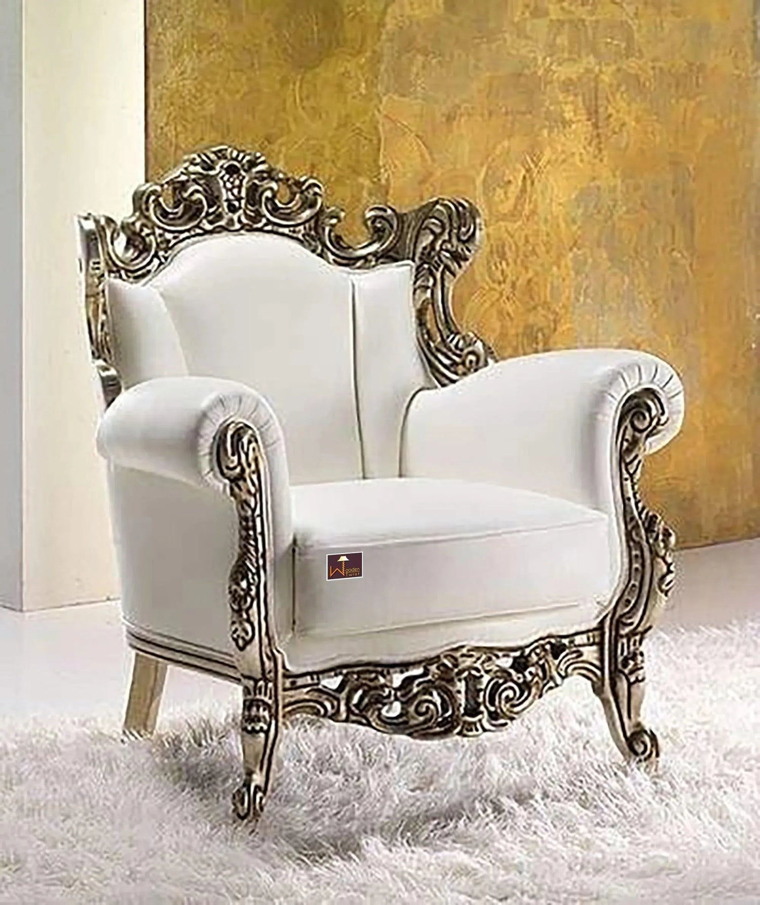 Elegance and Opulence Redefined: The Armchair Boutique French Baroque Style Throne in Silver Leaf
