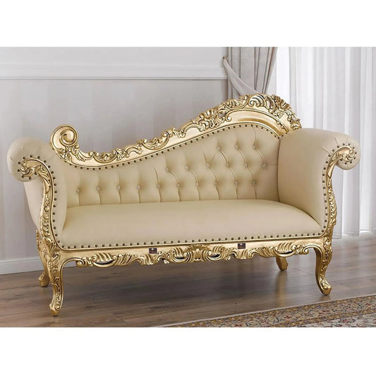 Hand Carved Barock Chaise Lounge Sofa Champagne Crystal Teak: A Luxurious Addition to Your Home