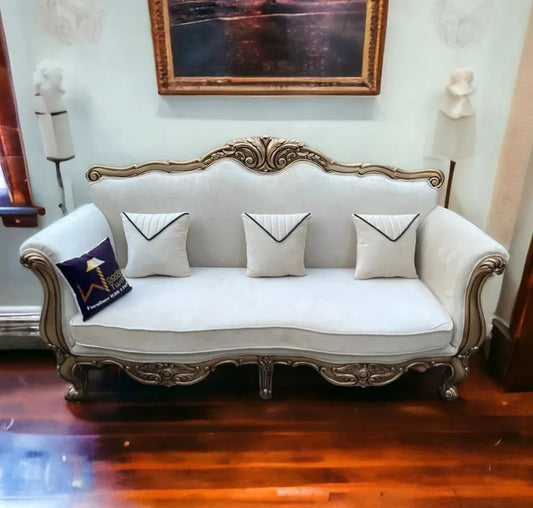 Handmade Royal Antique Gold Finish Carved Vintage Sofa (3 Seater)
