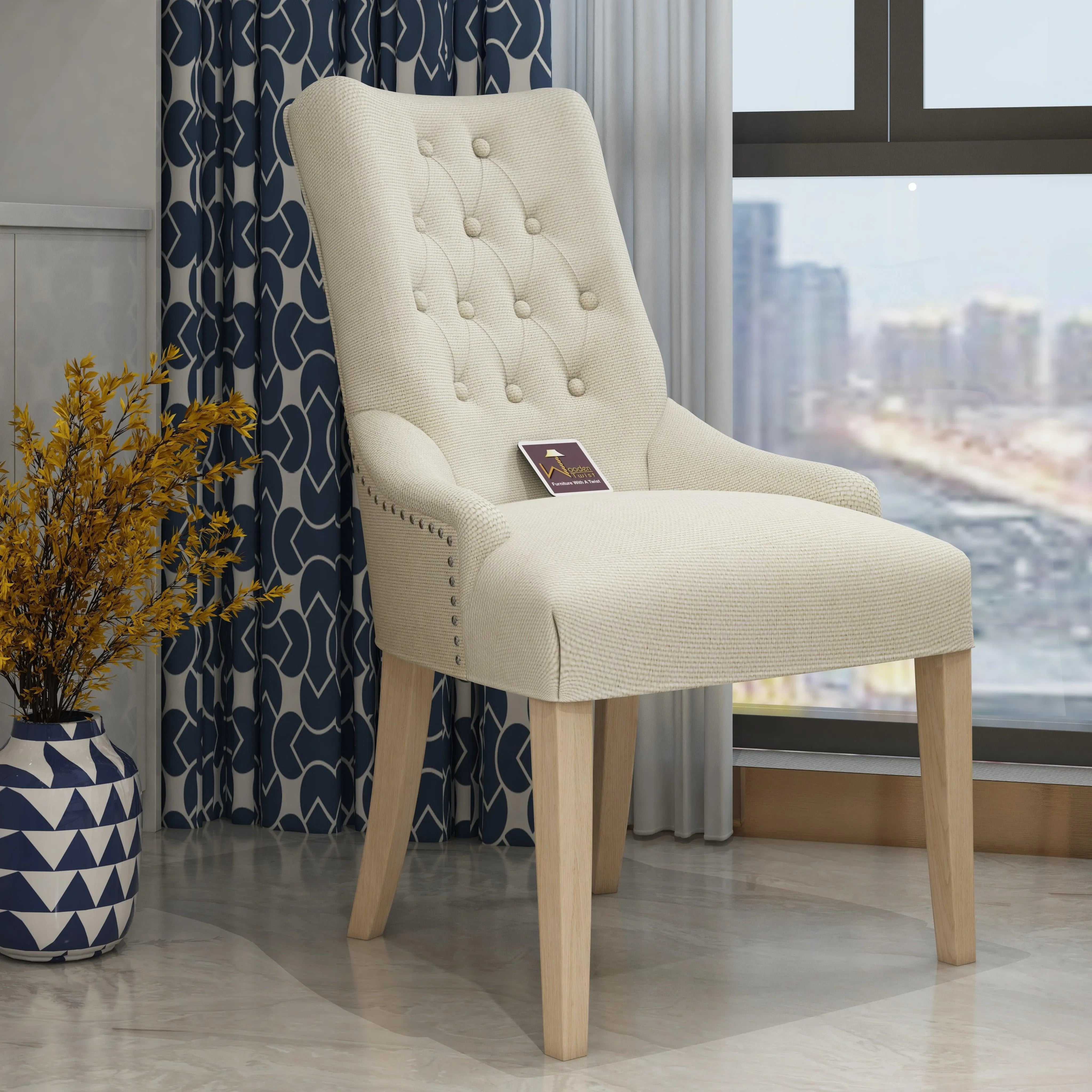 Teak wood wingback chair for UAE majlis living room — Wooden Twist UAE