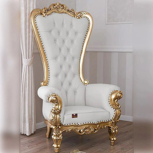 Elevate Your Living Space with High Back Throne Gold Leaf & Buttons Chairs