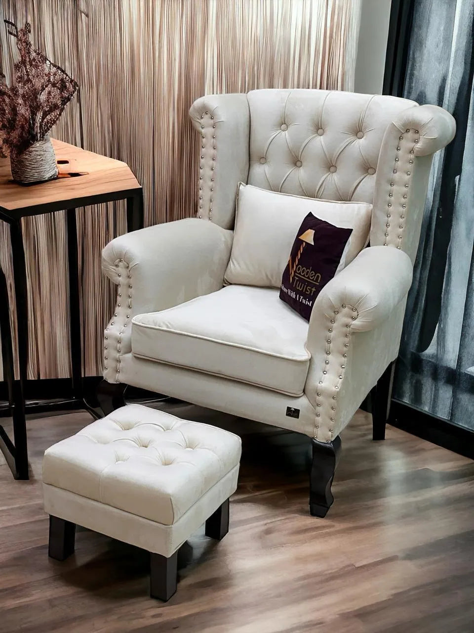 Wooden wingback accent chair for UAE villa living room — Wooden Twist UAE